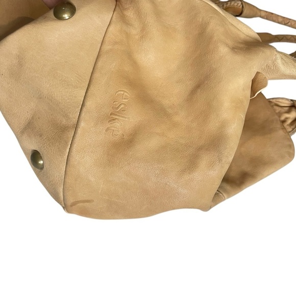 Eske Tan Soft Leather Large Braided Satchel Shoulder Bag - Picture 9 of 16